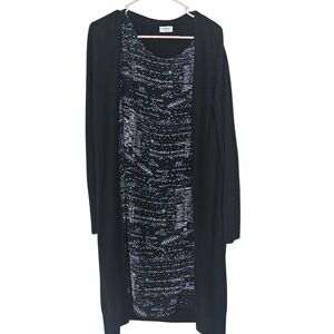 Akris Punto Black Wool Duster Bild In Silk Front Dresz Size 8 FLAW